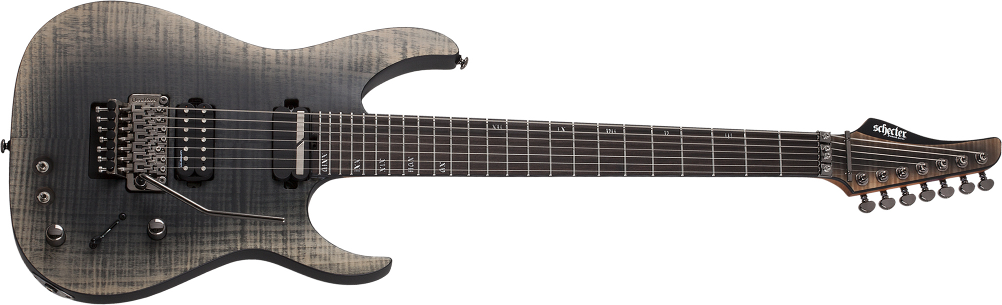 Schecter Banshee Mach-7 Fr S 7c 2h Lundgren Sustainiac Eb - Fallout Burst - Guitare Électrique 7 Cordes - Main picture