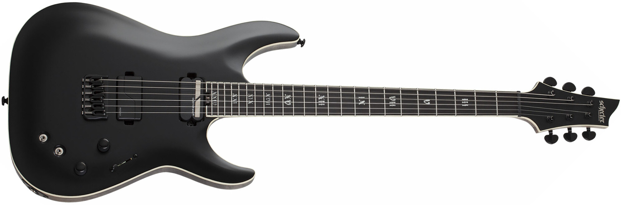 Schecter C-1 S Sls Elite Evil Twin 2h Fishman Fluence Modern Sustainiac Ht Eb - Satin Black - Guitare Électrique Forme Str - Main picture