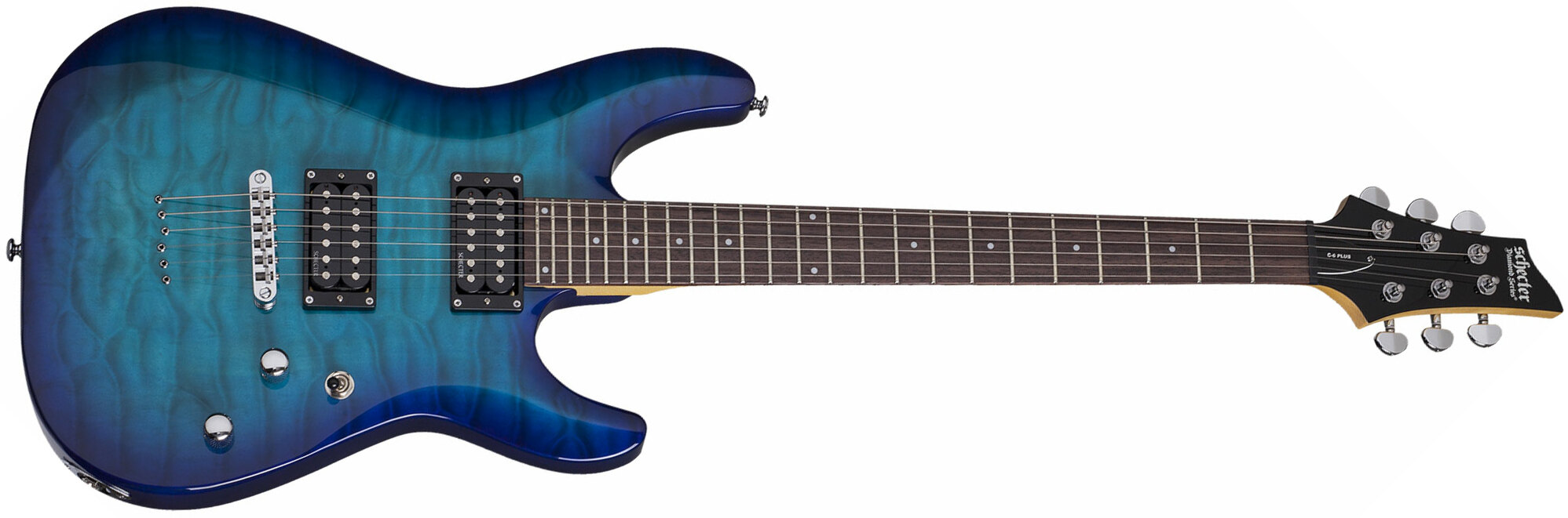 Schecter C-6 Plus 2h Ht Rw - Ocean Blue Burst - Guitare Électrique Double Cut - Main picture