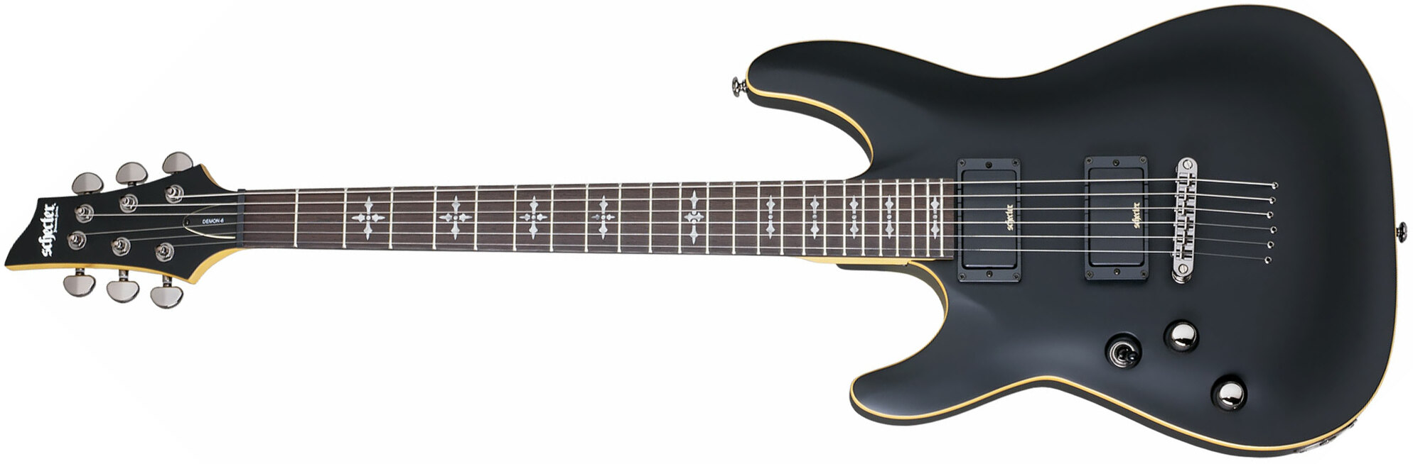 Schecter Demon-6 Lh Gaucher 2h Ht Wen - Aged Black Satin - Guitare Électrique Gaucher - Main picture