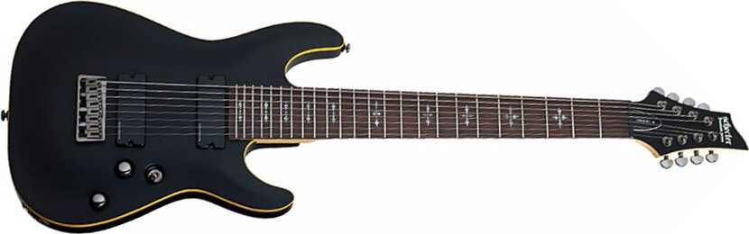 Schecter Demon-8 Active 8c 2h Ht Rw - Satin Black - Guitare Électrique Baryton - Main picture