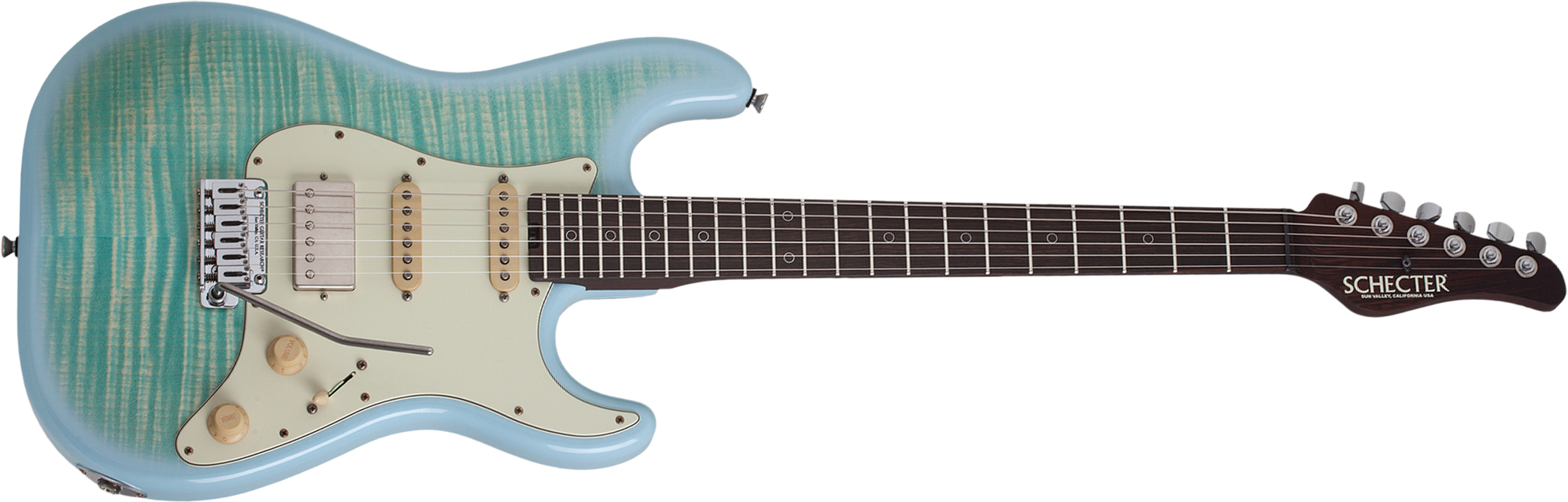 Schecter Nick Johnston Flame Top Nitro Usa Signature Hss Trem Eb - Atomic Ice - Guitare Électrique Forme Str - Main picture