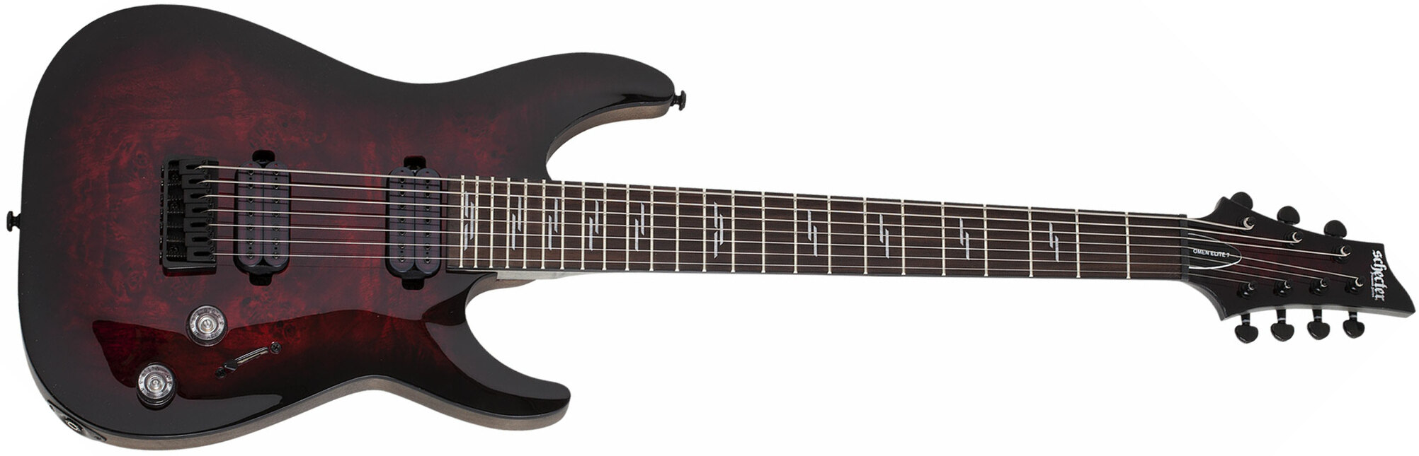 Schecter Omen Elite-7 7c Baryton 2h Ht Rw - Black Cherry Burst - Guitare Électrique 7 Cordes - Main picture