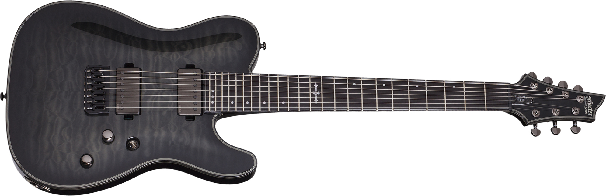 Schecter Pt-7 Hellraiser Hybrid 7c Hh Emg Ht Eb - Transp. Black Burst - Guitare Électrique 7 Cordes - Main picture