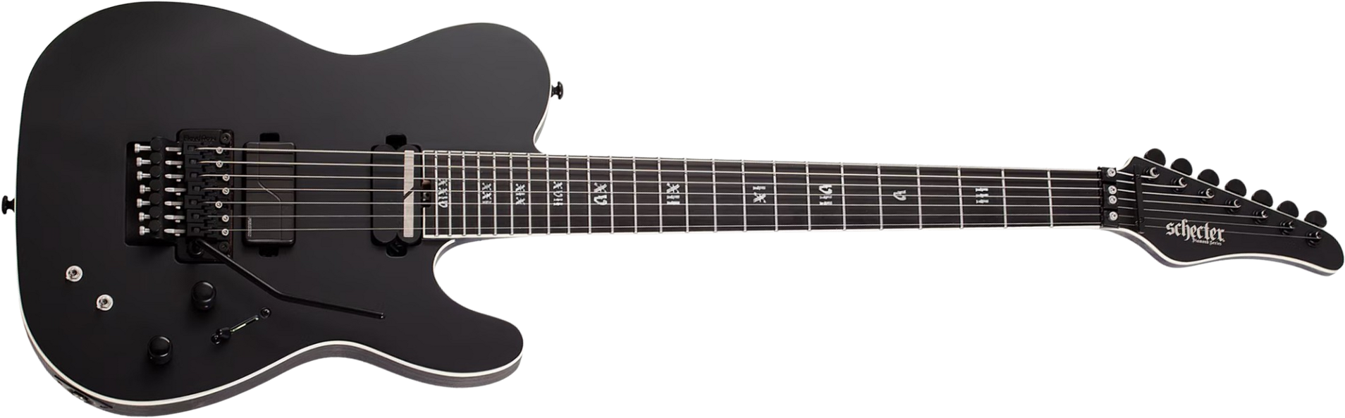 Schecter Pt7 Frs Sls Elite Evil Twin 2h Fishman Fluence Sustainiac Fr Eb - Satin Black - Guitare Électrique Baryton - Main picture