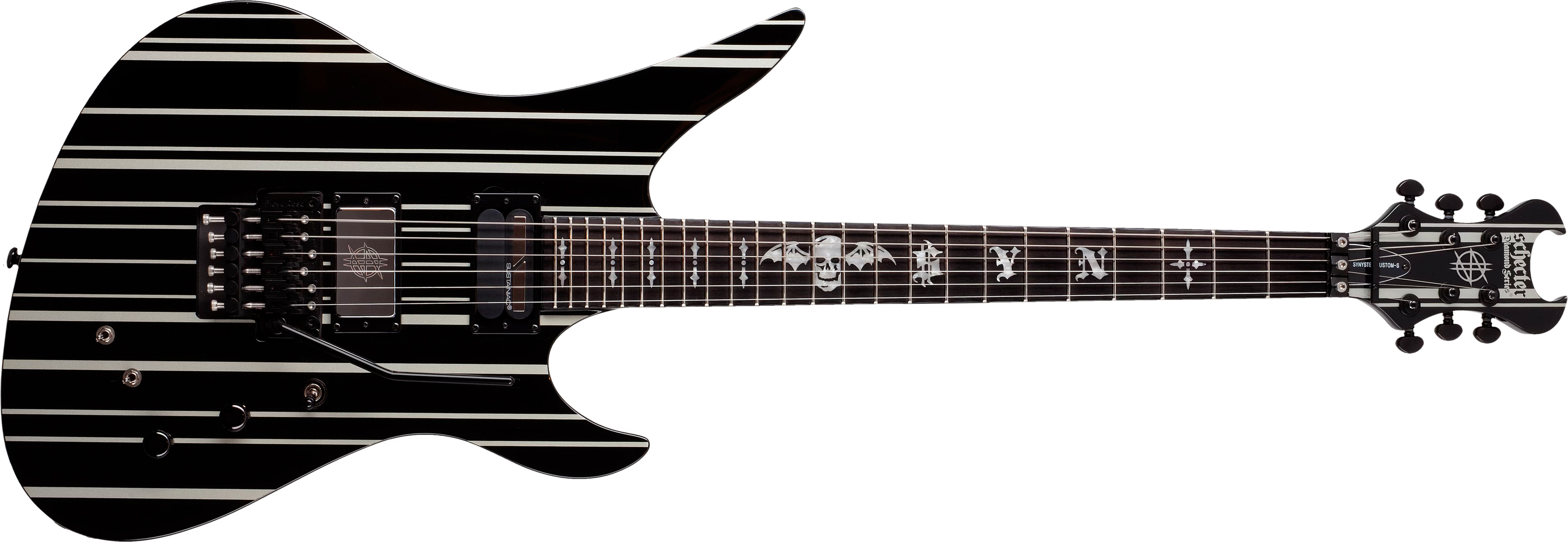 Schecter Synyster Custom-s Signature 2h Sustainiac Fr Eb - Black Silver - Guitare Électrique Forme Str - Main picture