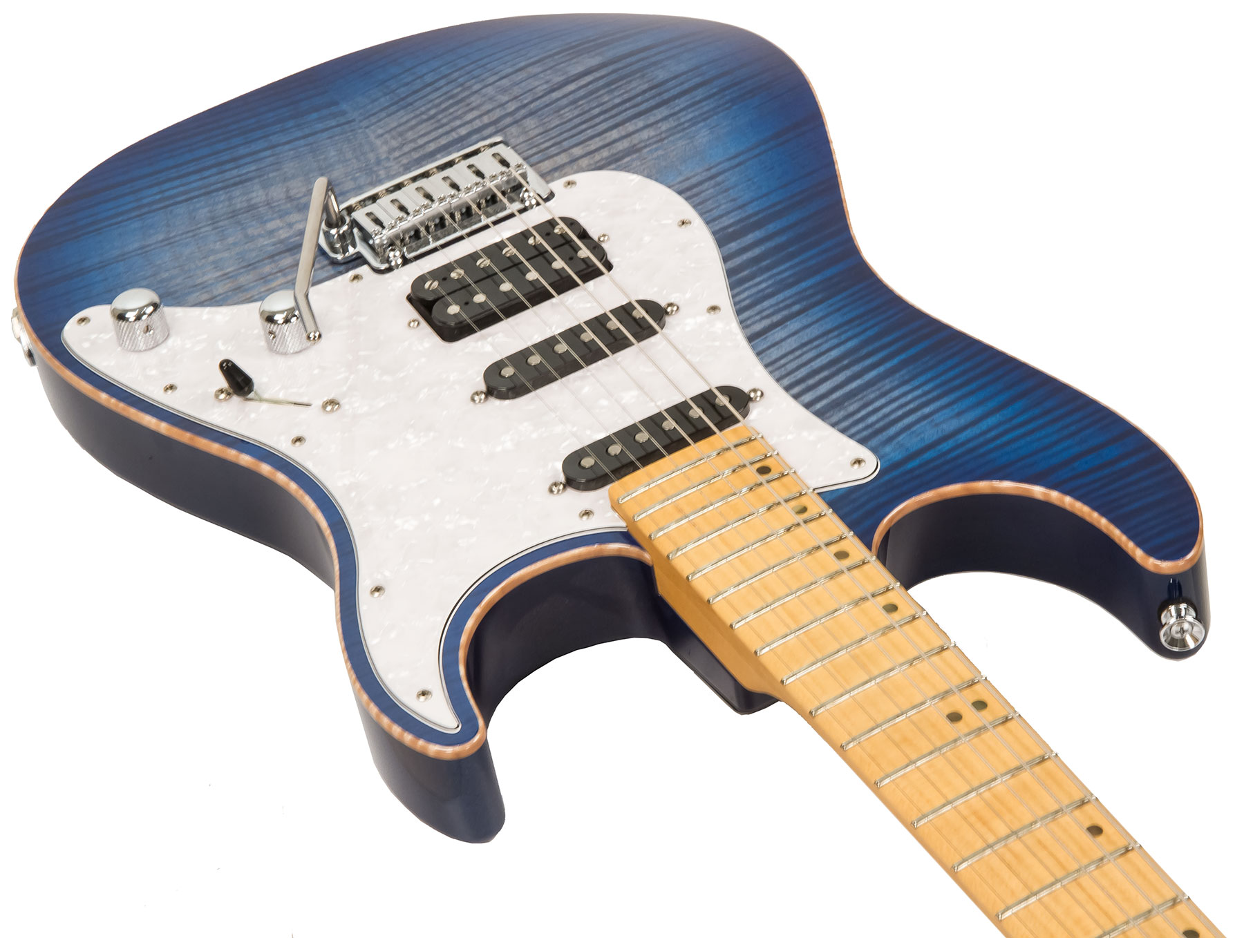 Schecter Custom Shop Sunset Usa Hss Trem Mn #1409001 - Trans Sky Blue - Guitare Électrique Forme Str - Variation 1
