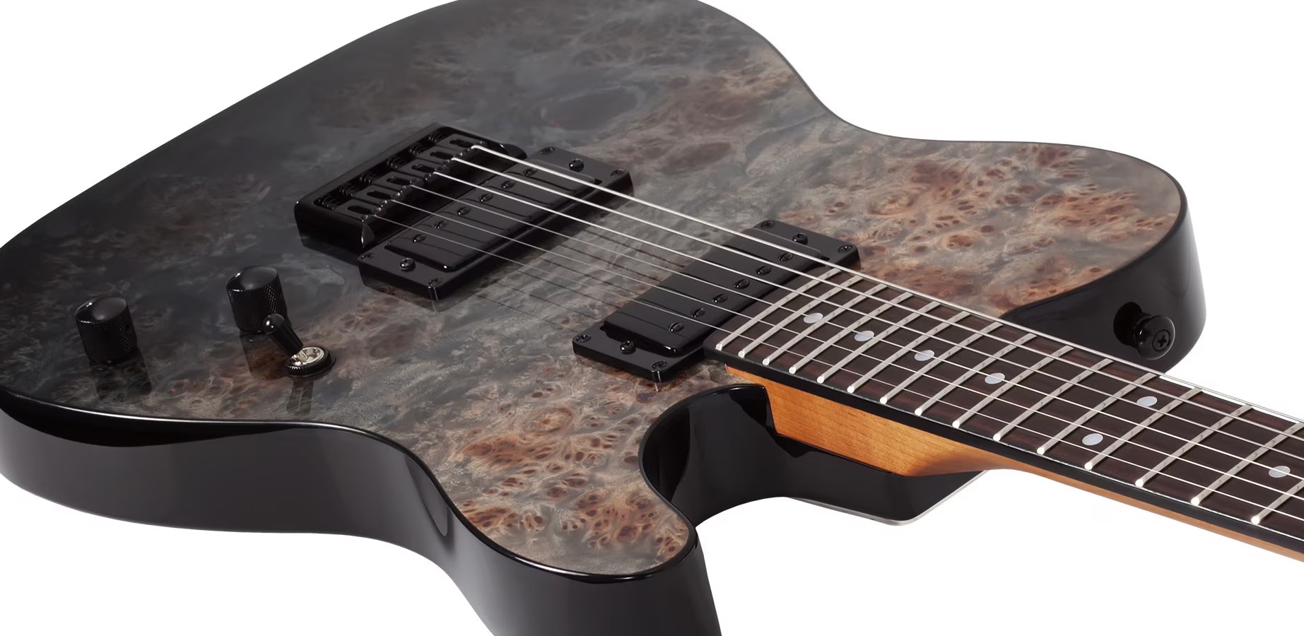 Schecter Pt Standard 2h Ht Rw - Black Fade Burst Burl - Guitare Électrique Forme Tel - Variation 2