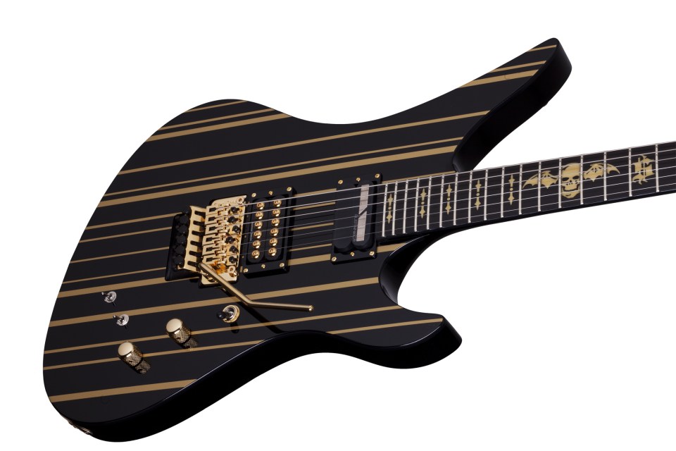 Schecter Synyster Custom-s 2h Seymour Duncan Sustainiac Fr Eb - Black W/ Gold Stripes - Guitare Électrique Signature - Variation 2