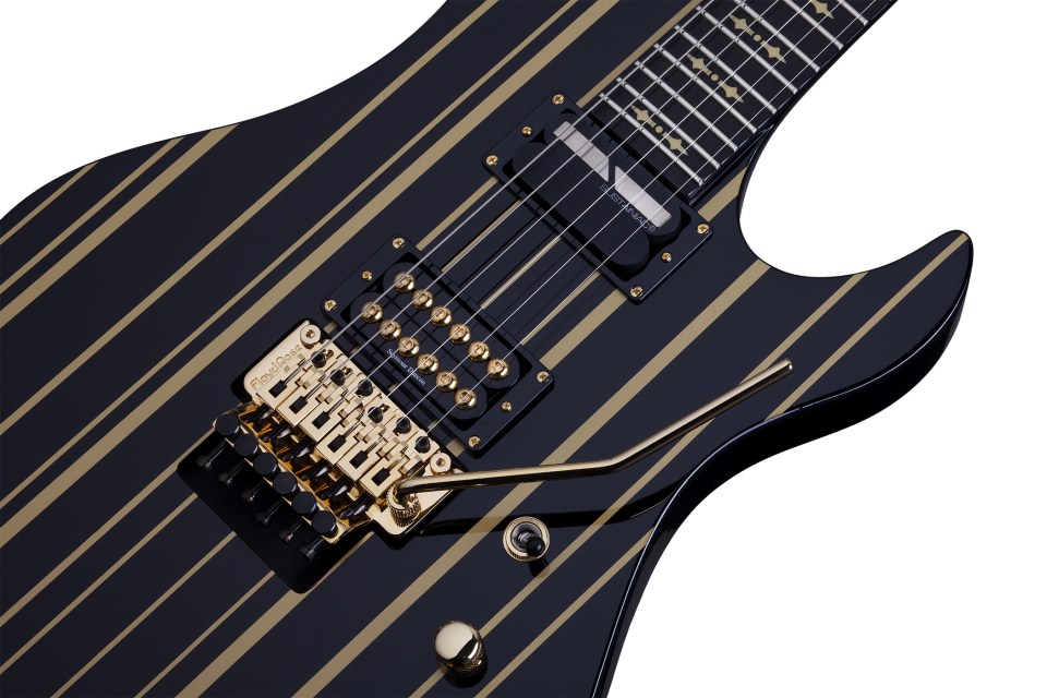 Schecter Synyster Custom-s 2h Seymour Duncan Sustainiac Fr Eb - Black W/ Gold Stripes - Guitare Électrique Signature - Variation 3