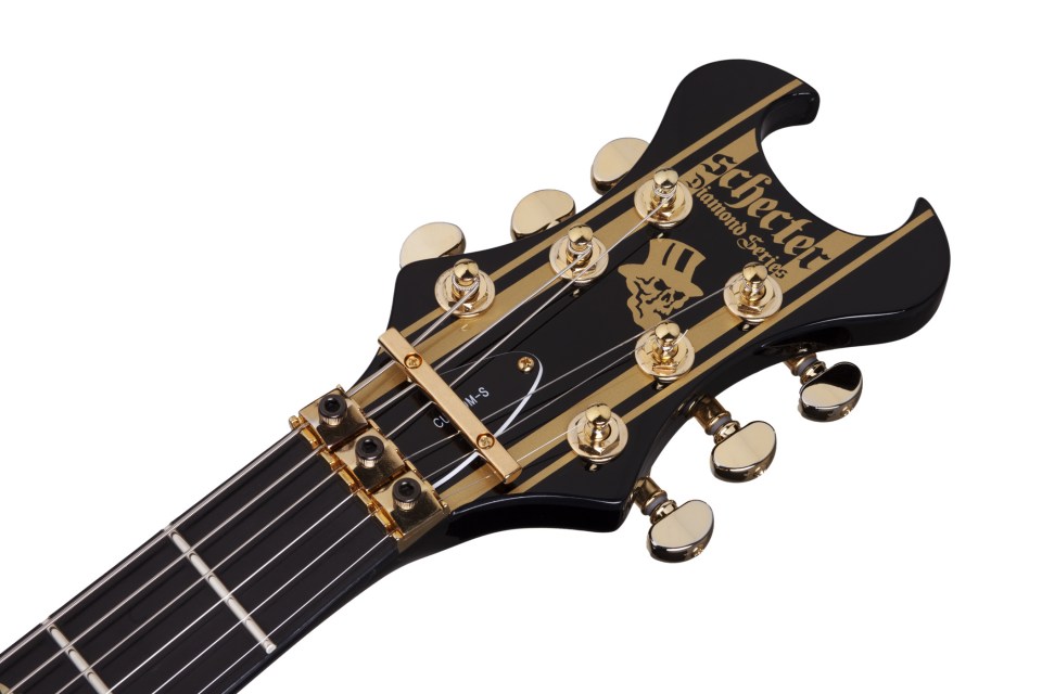 Schecter Synyster Custom-s 2h Seymour Duncan Sustainiac Fr Eb - Black W/ Gold Stripes - Guitare Électrique Signature - Variation 5