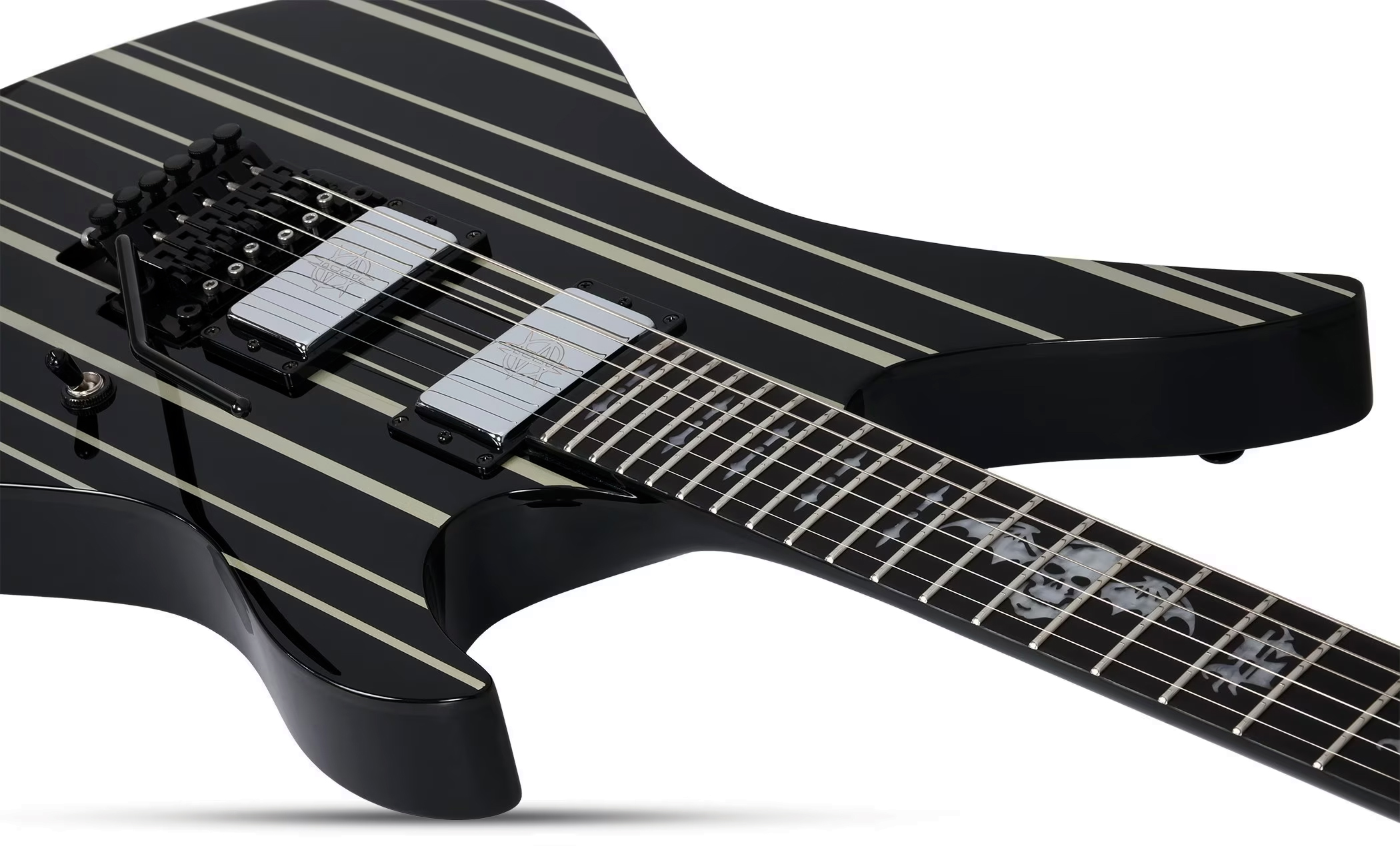 Schecter Synyster Custom Signature 2h Fr Eb - Gloss Black With Silver Pinstripes - Guitare Électrique Signature - Variation 2