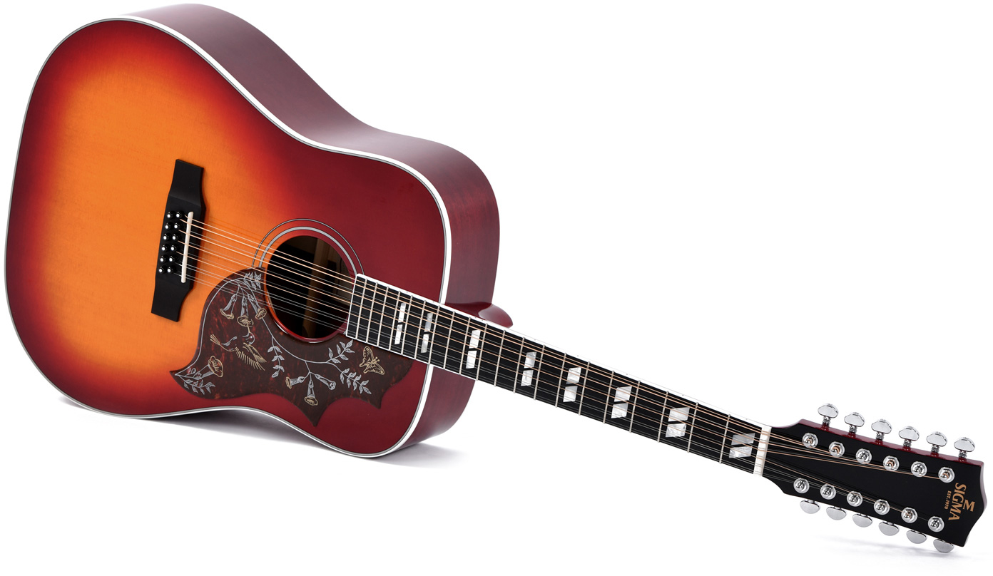 Sigma Dm12-sg5 12-string Dreadnought 12c Epicea Acajou Mic - Vintage Cherry Sunburst - Guitare Acoustique - Variation 2