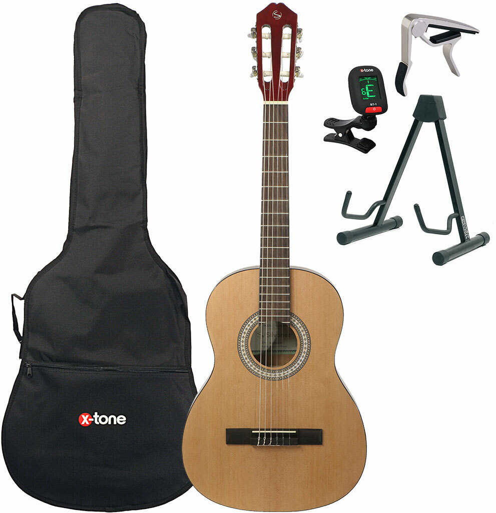 Silvanez CL-34 NAT + housse + accordeur + capodastre + stand - natural  gloss Pack guitare classique