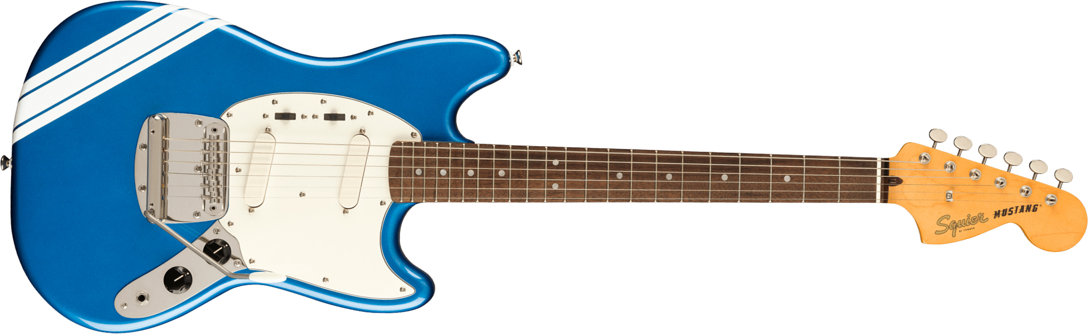 Squier Mustang  Classic Vibe 60s Competition Fsr Ltd Lau - Lake Placid Blue W/ Olympic White Stripes - Guitare Électrique RÉtro Rock - Main picture