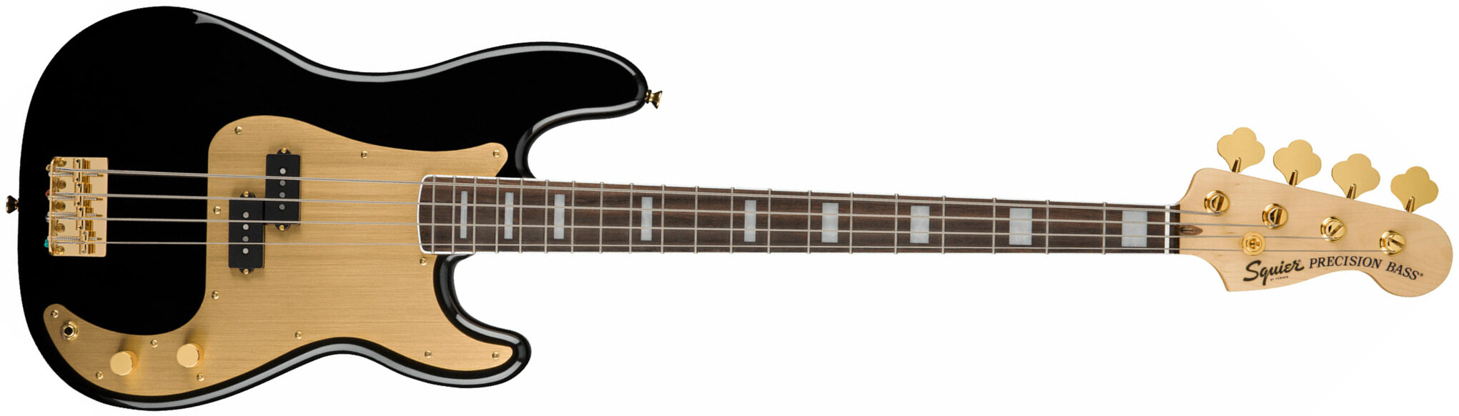 Squier Precision Bass 40th Anniversary Gold Edition Lau - Black - Basse Électrique Solid Body - Main picture