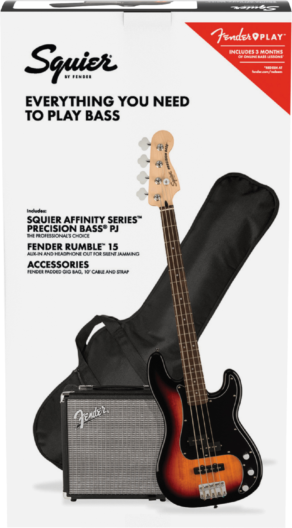 Squier Precision Bass Pj Affinity Pack +fender Rumble 15 V3 2021 Lau - 3-color Sunburst - Pack Basse Electrique - Main picture