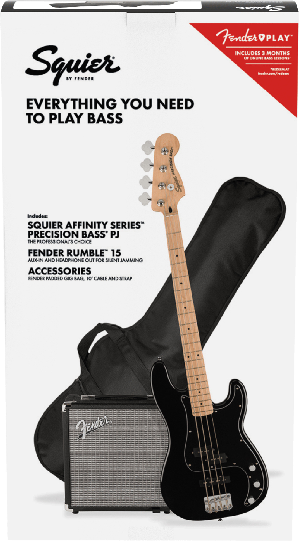 Squier Precision Bass Pj Affinity Pack +fender Rumble 15 V3 2021 Mn - Black - Pack Basse Electrique - Main picture