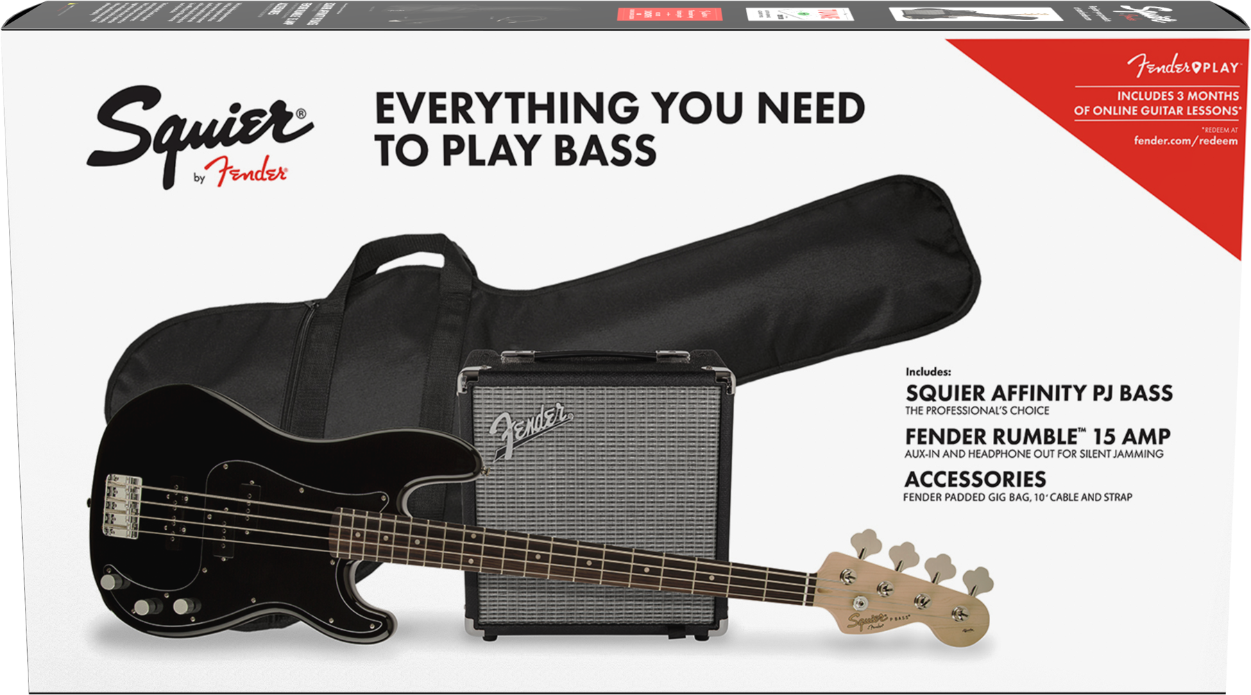 Squier Precision Bass Pj Affinity Series +fender Rumble 15 V3 Lau - Black - Pack Basse Electrique - Main picture