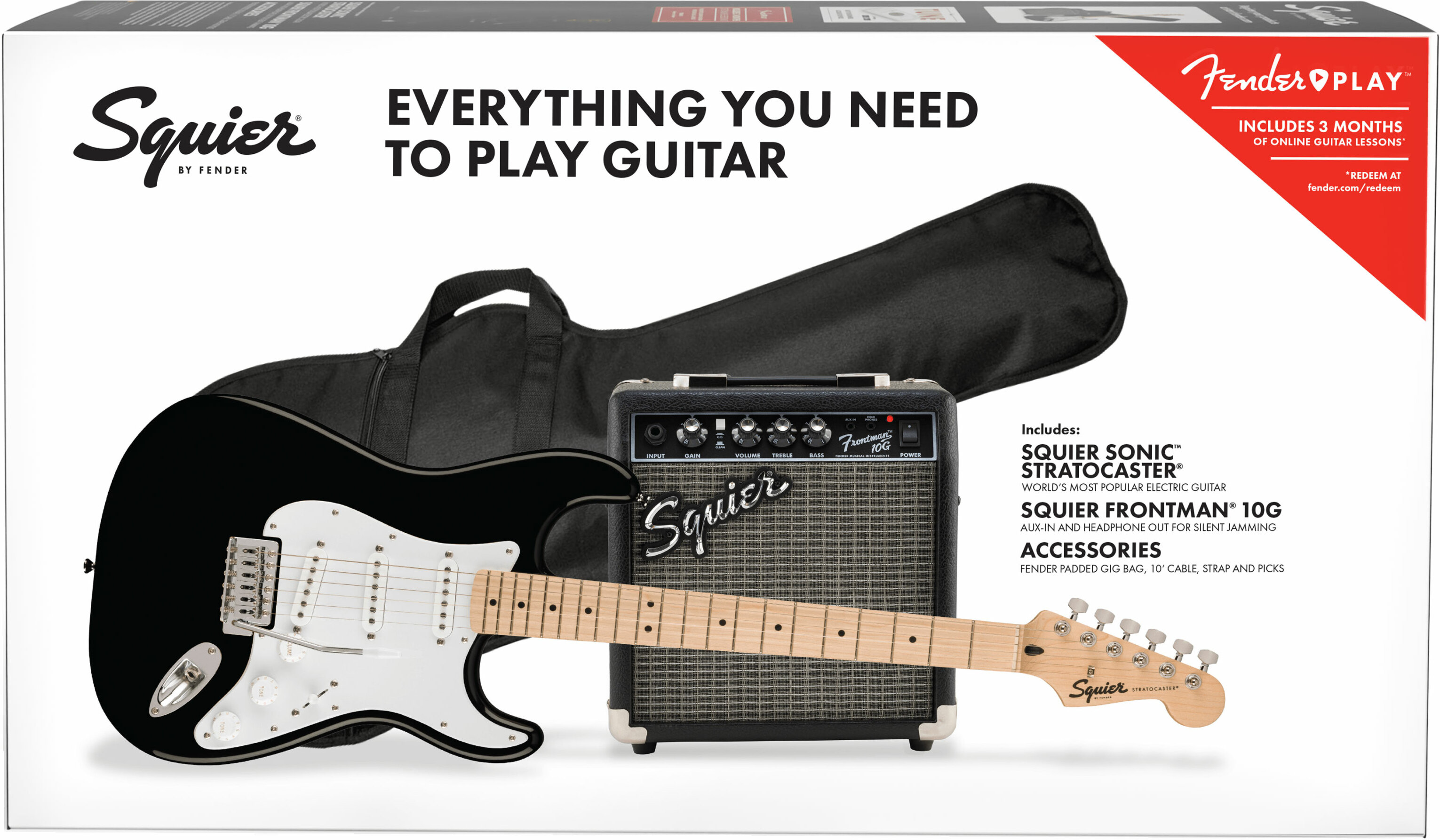 Squier Sonic Strat Pack 3s Trem Mn - Black - Pack Guitare Électrique - Main picture