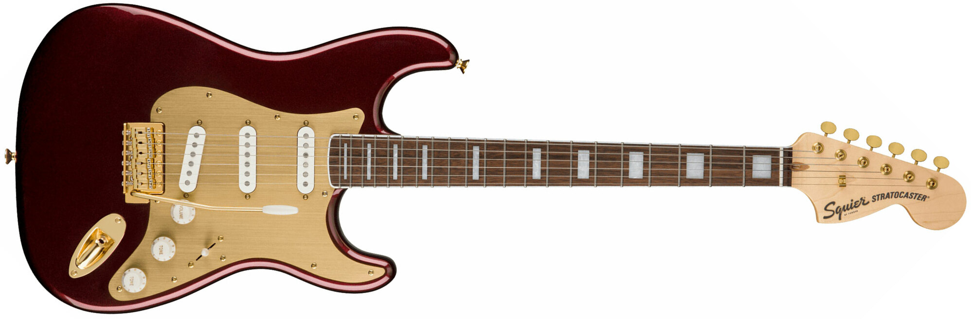 Squier Strat 40th Anniversary Gold Edition Lau - Ruby Red Metallic - Guitare Électrique Forme Str - Main picture