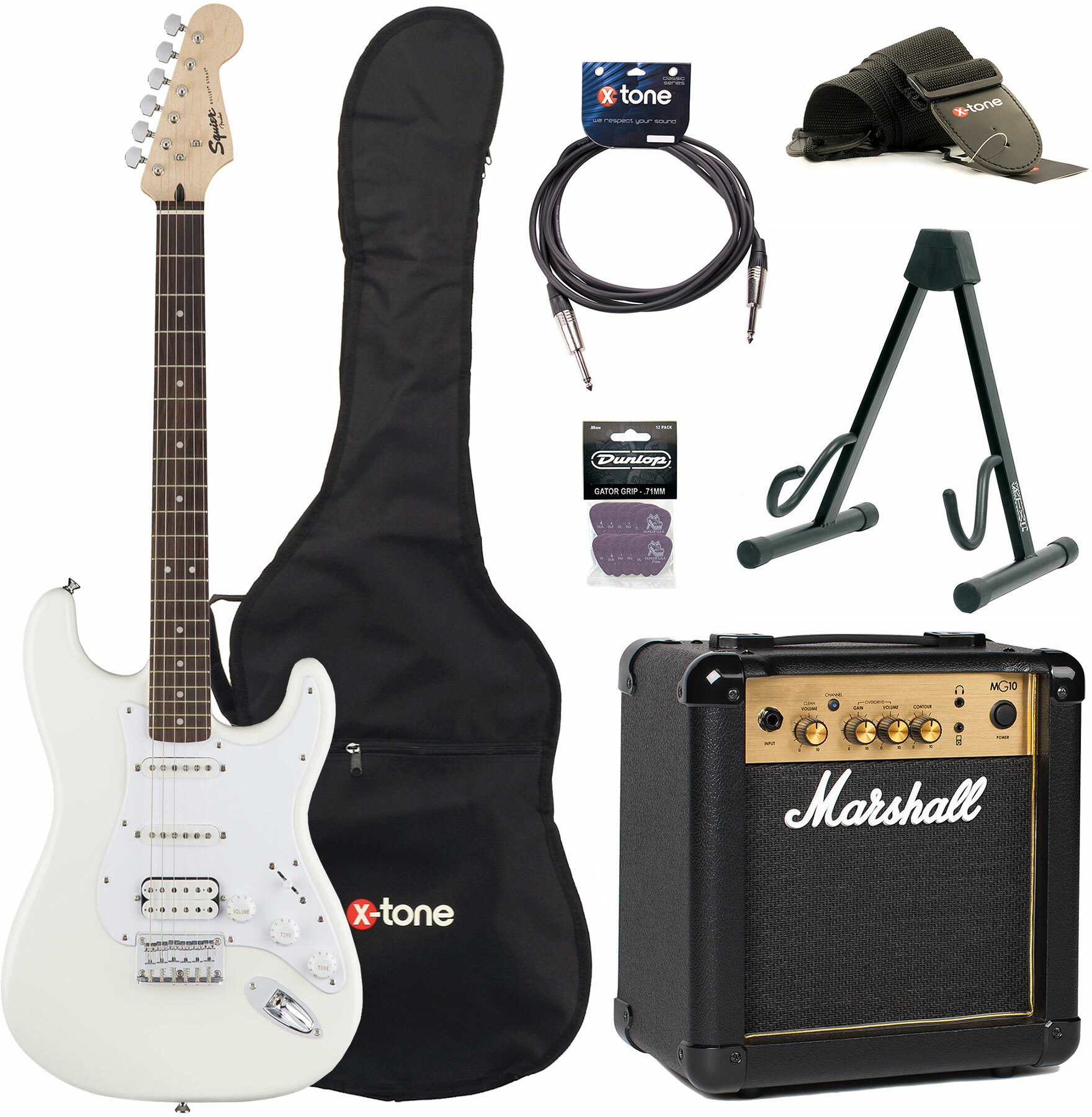 Squier Strat Bullet Ht Hss + Marshall Mg10g + Access X-tone - Arctic White - Pack Guitare Électrique - Main picture