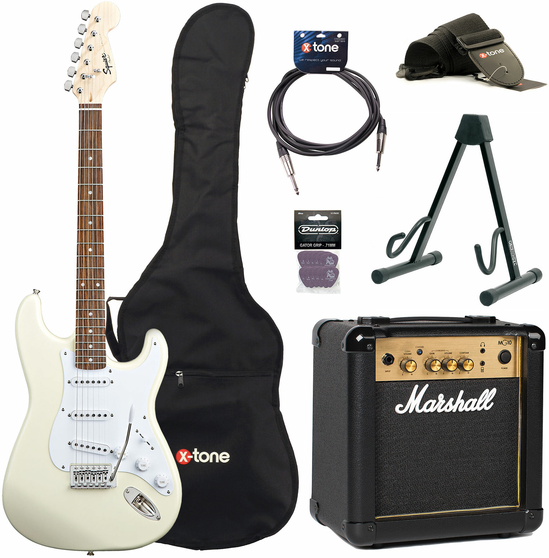 Squier Strat Bullet Sss + Marshall Mg10g + Access X-tone - Arctic White - Pack Guitare Électrique - Main picture