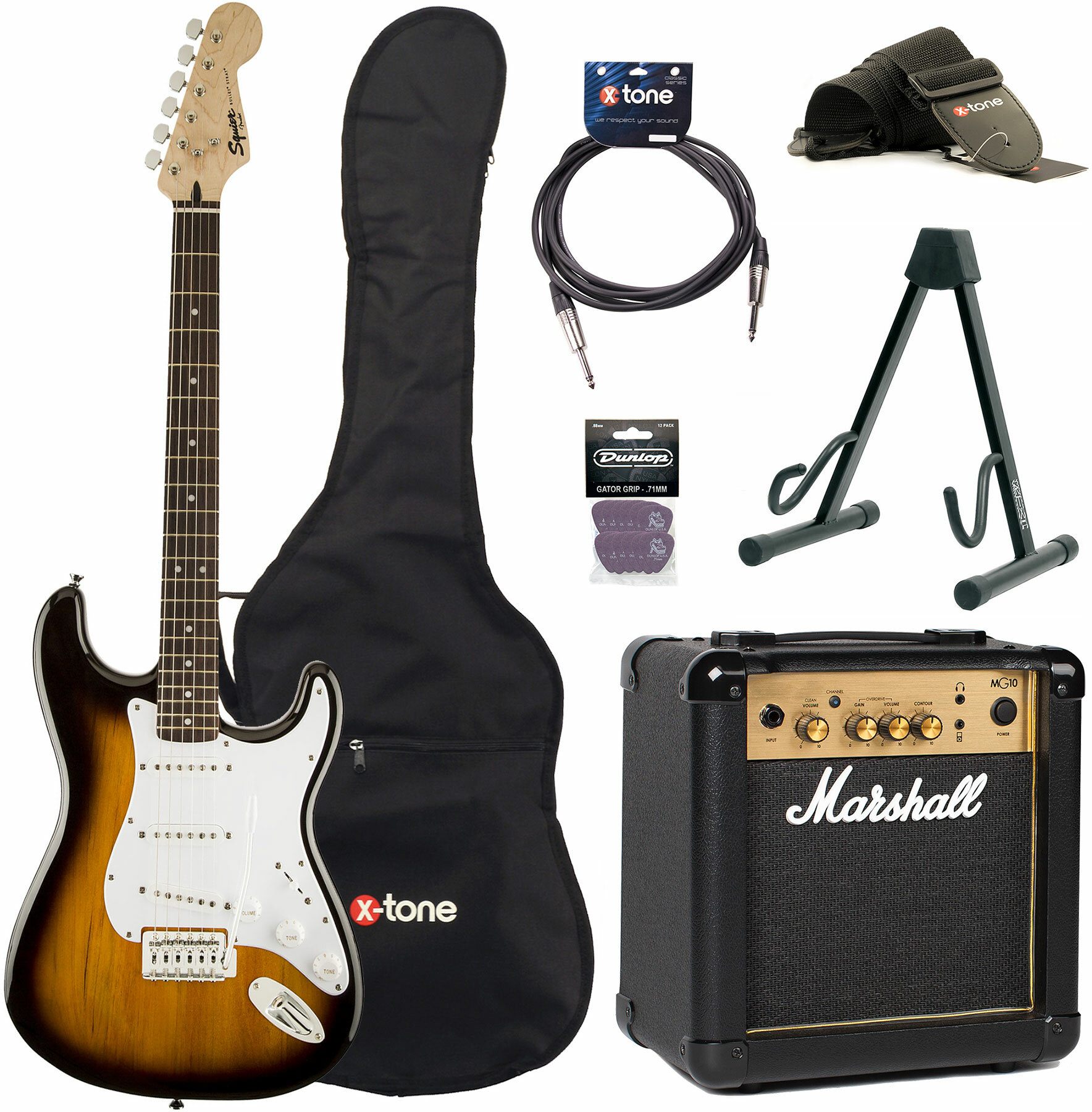Squier Strat Bullet Sss + Marshall Mg10g + Access X-tone - Brown Sunburst - Pack Guitare Électrique - Main picture