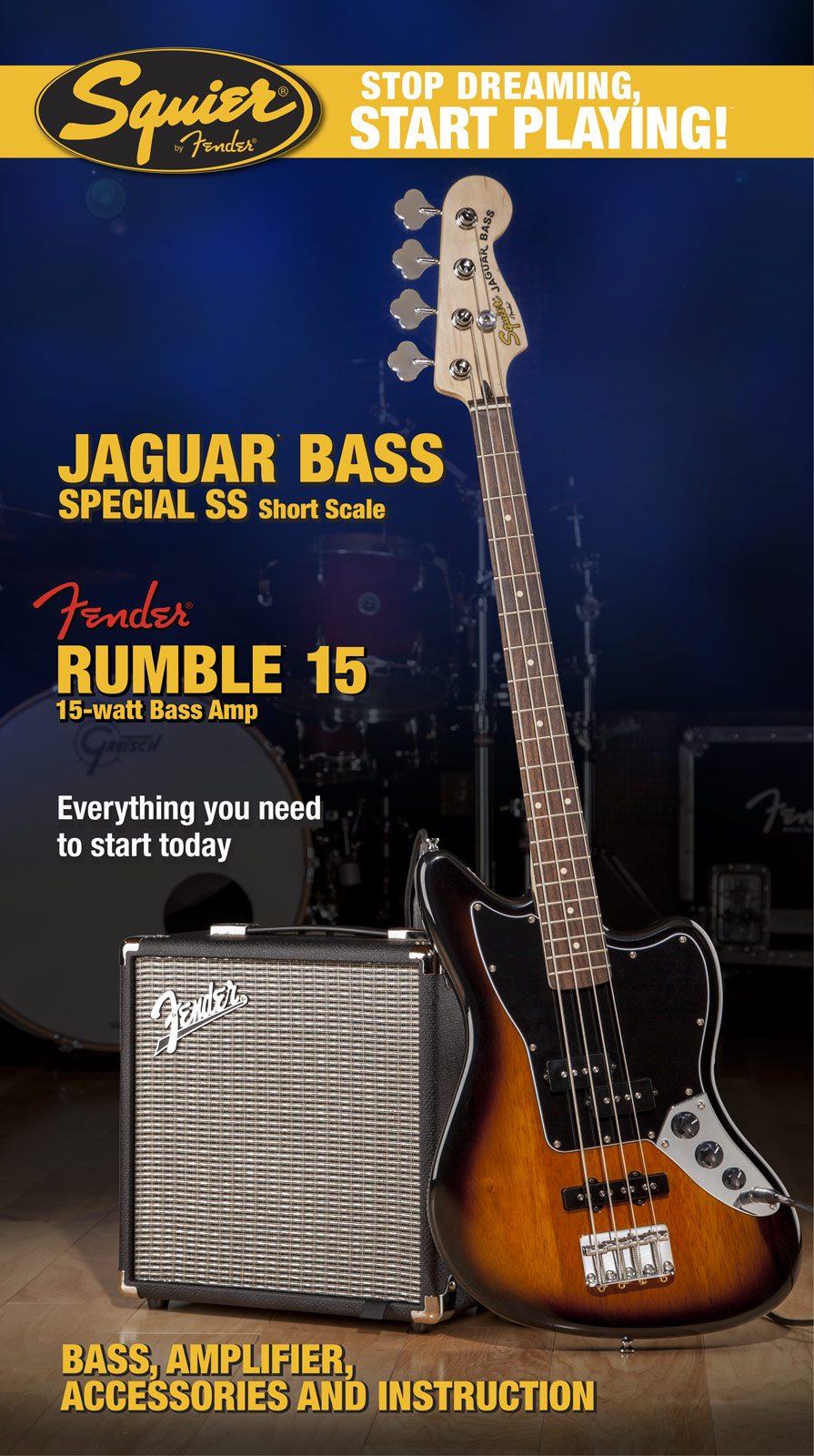 Squier Jaguar Bass Special Ss With Fender Rumble 15 Set - Pack Basse Electrique - Variation 1