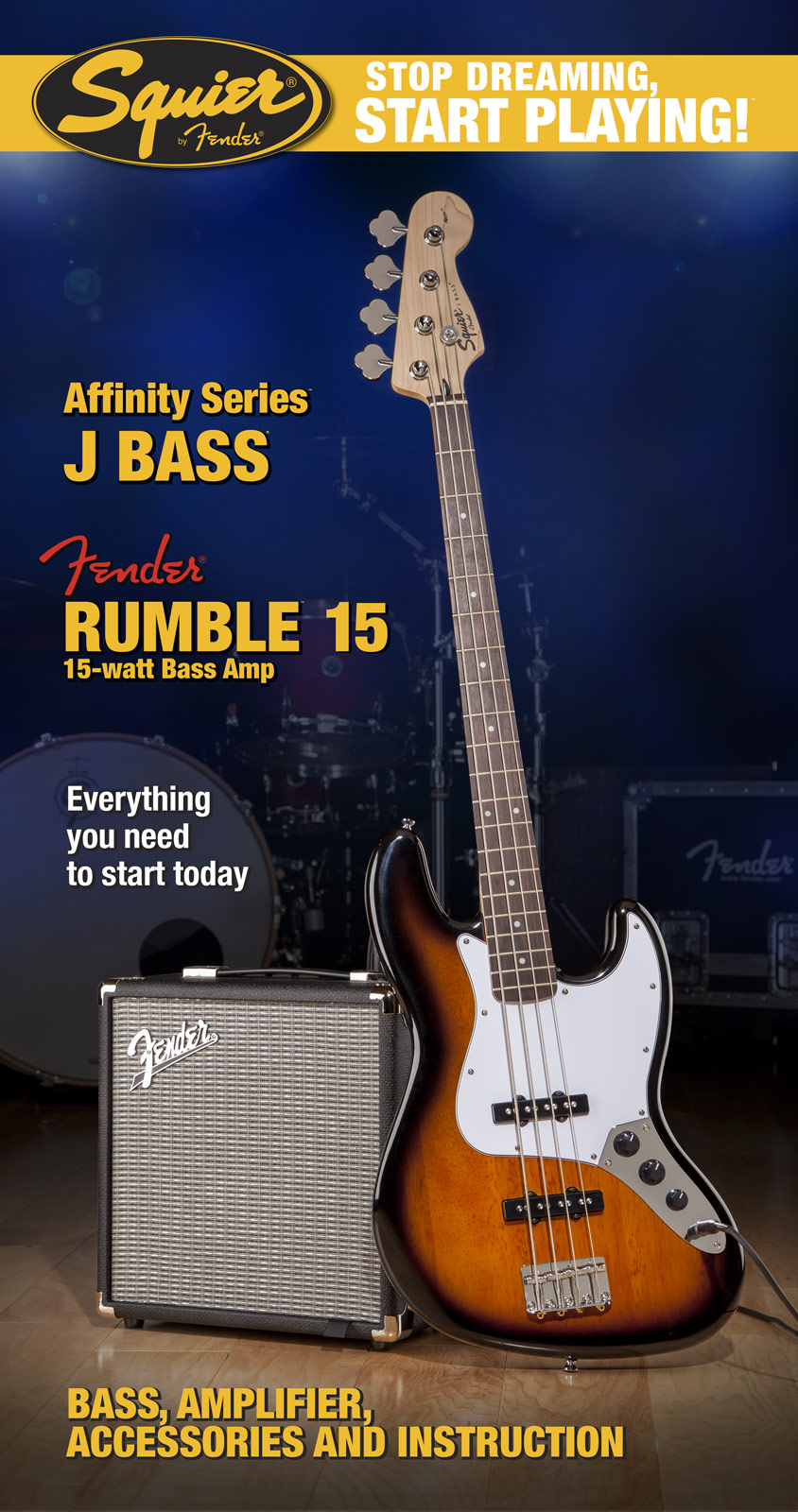 Squier Jazz Bass Affinity With Fender Rumble 15 Set - Pack Basse Electrique - Variation 1