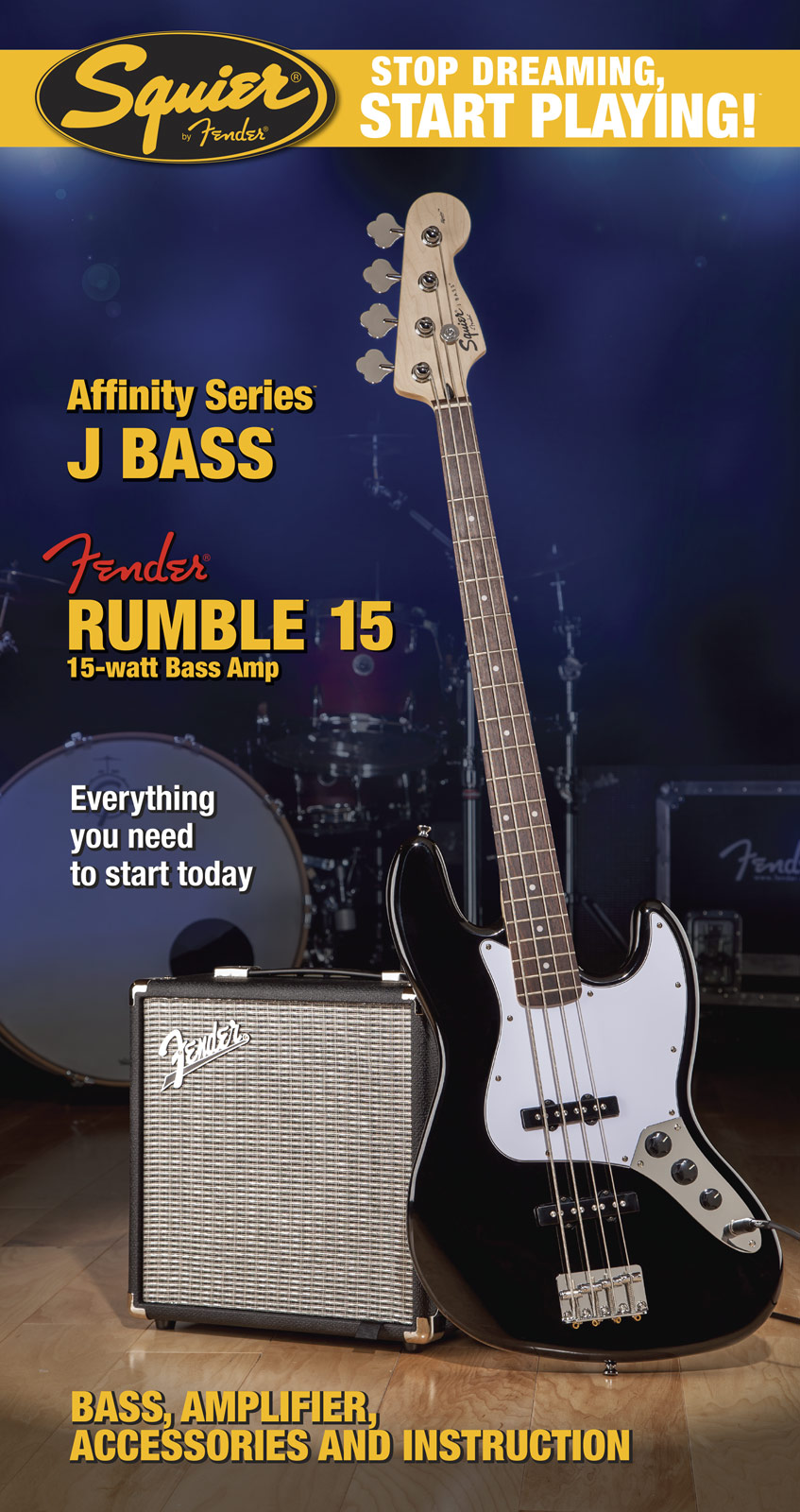 Squier Jazz Bass Affinity With Fender Rumble 15 Set - Black - Pack Basse Electrique - Variation 1