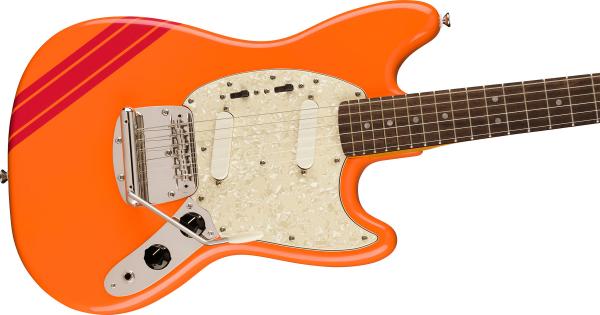Guitare électrique solid body Squier FSR Classic Vibe '60s Competition Mustang Ltd (LAU) - capri orange w/ dakota red stripes