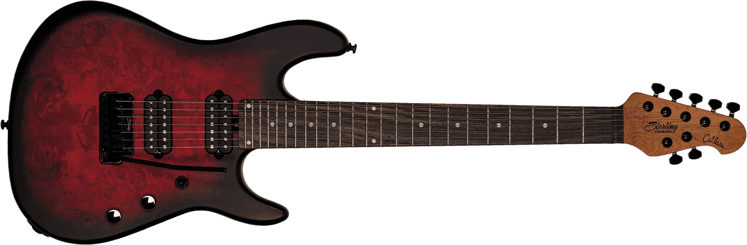 Sterling By Musicman Jason Richardson Cutlass 7c 2h Trem Rw - Dark Scarlet Burst Satin - Guitare Électrique 7 Cordes - Main picture