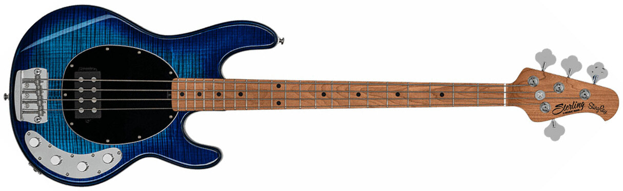 Sterling By Musicman Stingray Ray34fm H Active Mn - Neptune Blue - Basse Électrique Solid Body - Main picture