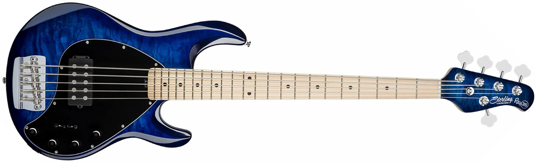 Sterling By Musicman Stingray5 Ray35qm 5-cordes Active Mn - Neptune Blue - Basse Électrique Solid Body - Main picture