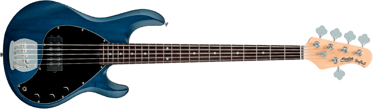Sterling By Musicman Sub Ray5 5-cordes Active Jat - Trans Blue Satin - Basse Électrique Solid Body - Main picture