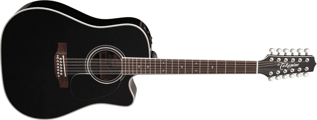 Takamine Ef381sc 12-string Legacy Dreadnought Cw 12-cordes Epicea Erable Ct4bii - Black - Guitare Electro Acoustique - Main picture