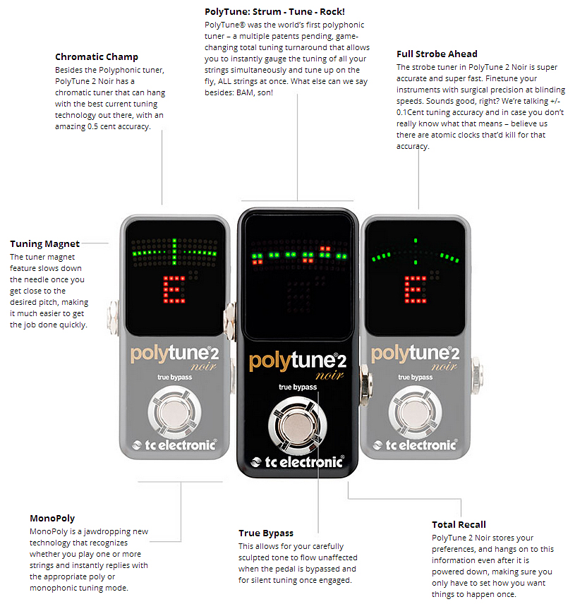 Accordeur en pedale Tc electronic PolyTune 2 Mini Noir Strobe Tuner