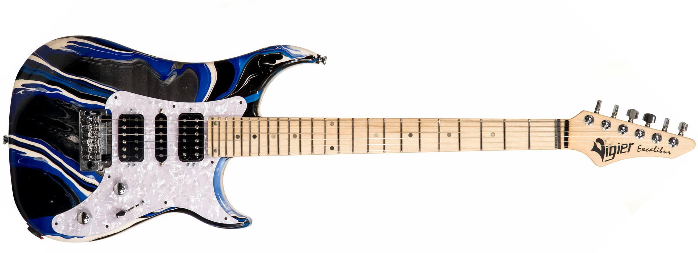 Vigier Excalibur Supraa Hsh Trem Mn - Rock Art Blue White Black - Guitare Électrique Double Cut - Main picture