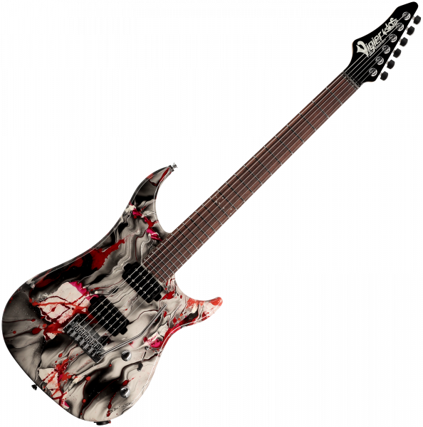 Guitare électrique solid body Vigier                         Excalibur Kaos (HH, Trem, RW) - Rock art chrome black red