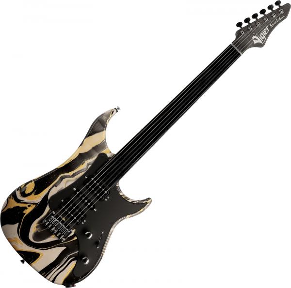 Guitare électrique solid body Vigier                         Excalibur Surfreter Supra - Rock art yellow white black