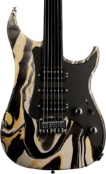Guitare électrique forme str Vigier Excalibur Surfreter Supra - Rock art yellow white black