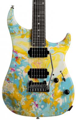 Guitare électrique solid body Vigier                         Excalibur Thirteen (MN) - Rock art yellow blue white