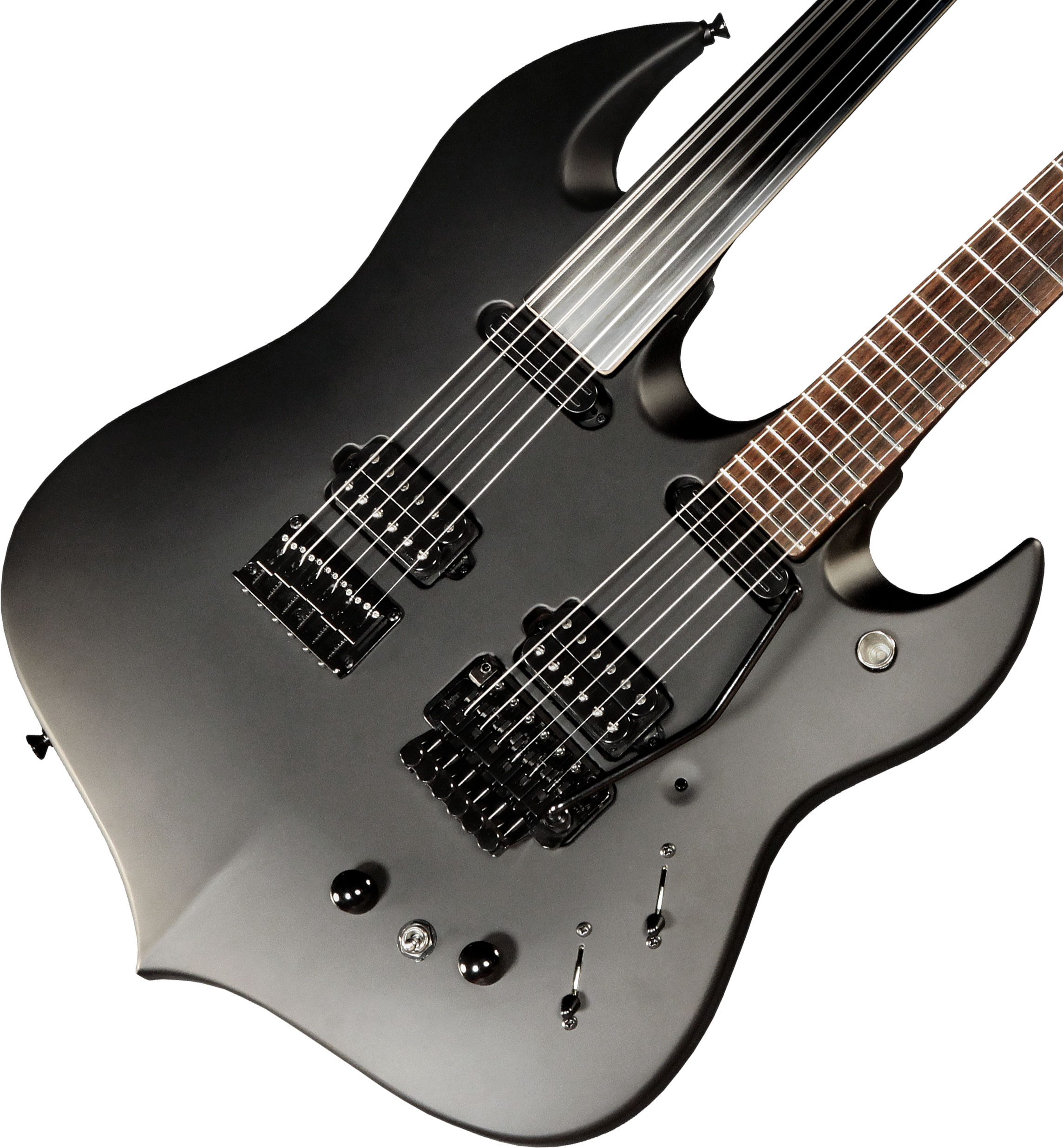 Vigier Ron Thal Double B Foot Signature Hsh Trem Rw/ime - Black Matte - Guitare Électrique Double Manche - Variation 1