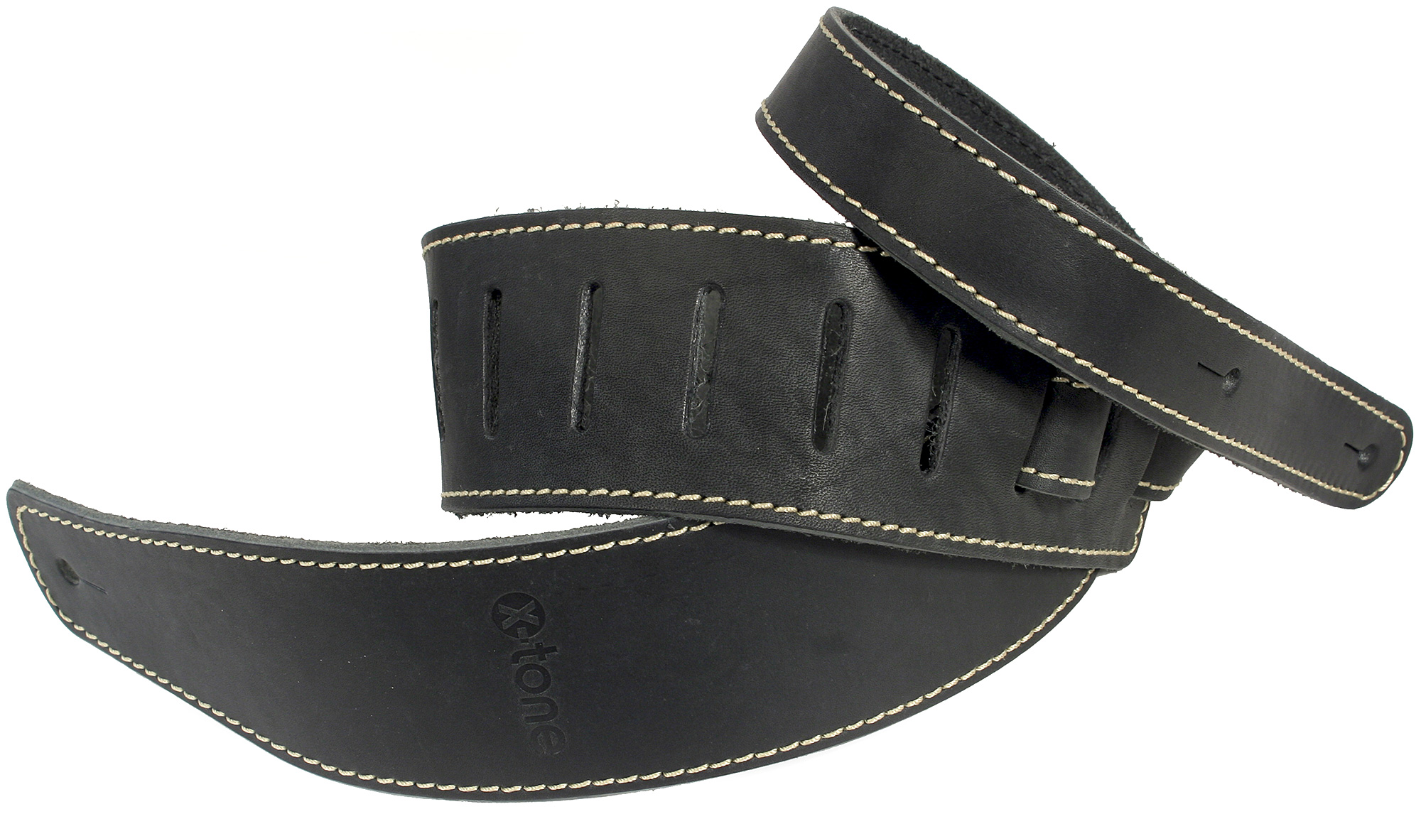 X-tone Xg 3153 Classic Leather Guitar Strap Cuir 6.5cm Black - Sangle Courroie - Variation 1