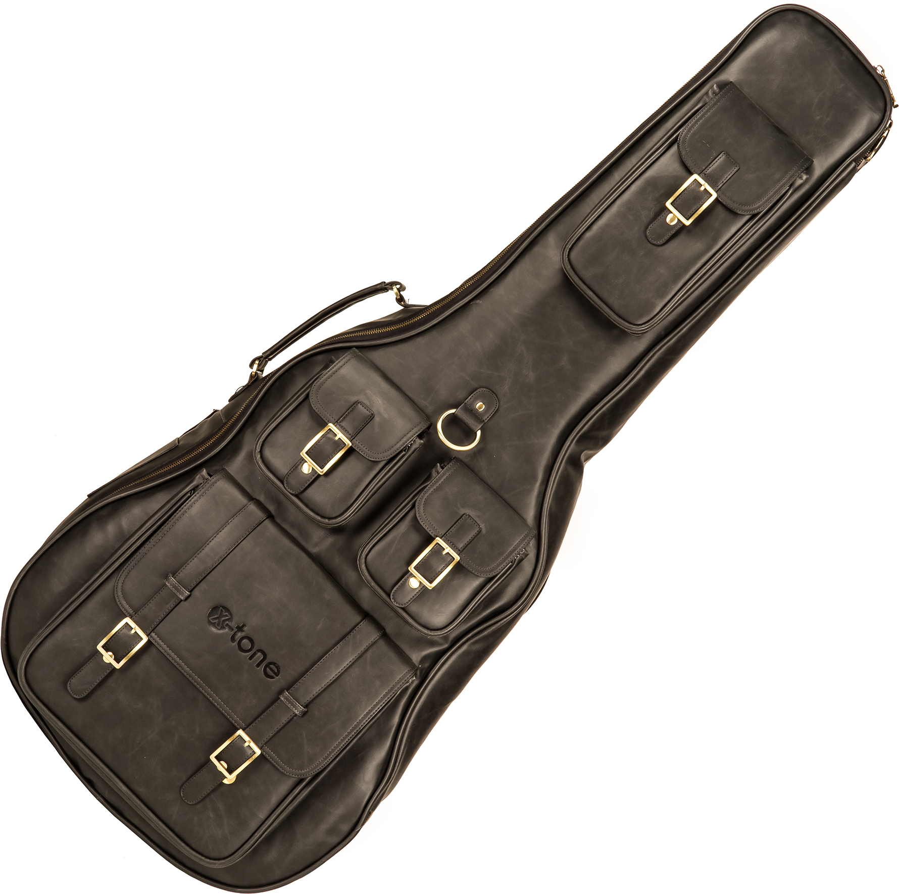 X-tone 2035 Fol-bk Deluxe Leather Acoustic Dreadnought Guitar Bag Cuir Matt Black (ex 2067) - Housse Guitare Acoustique - Main picture
