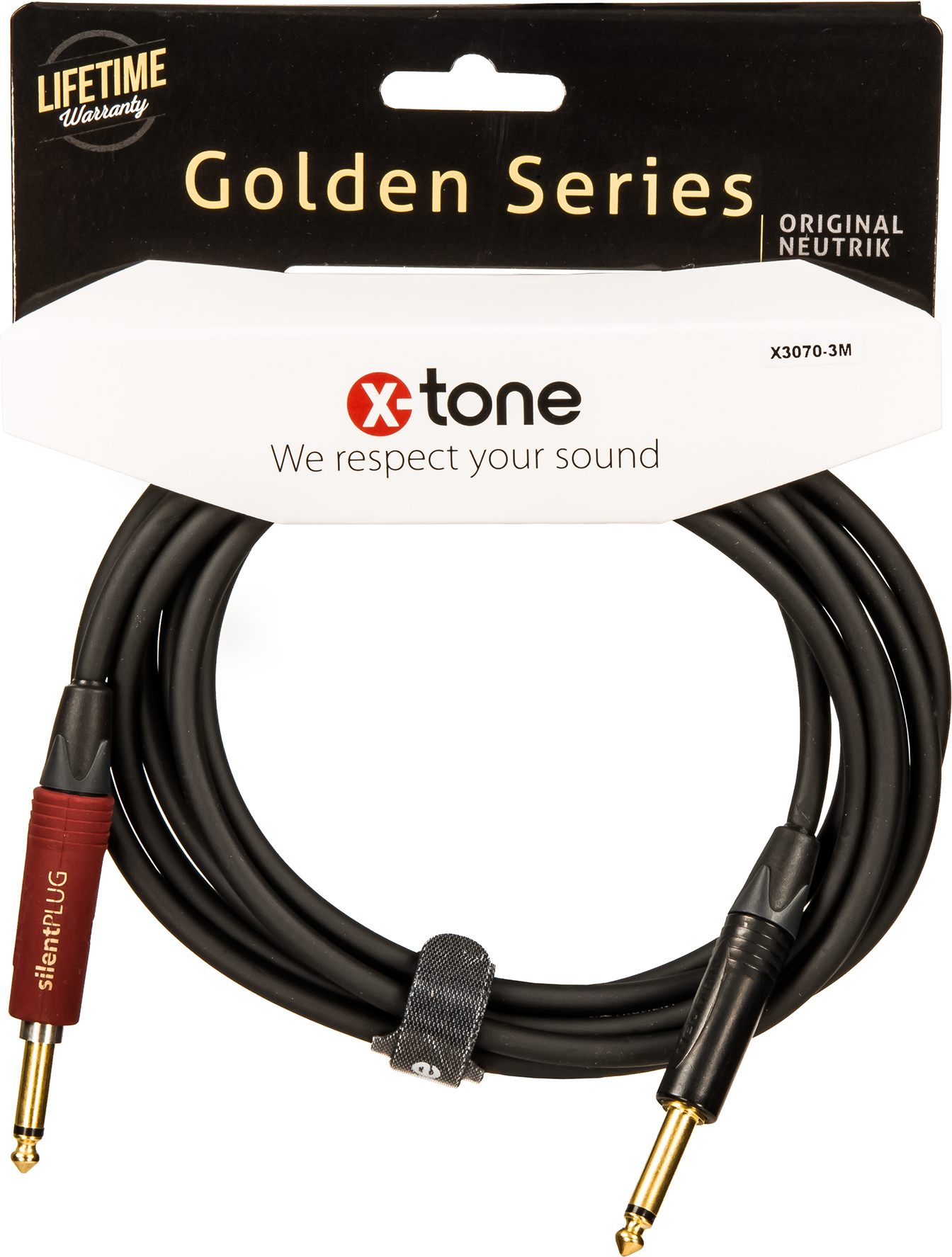 X-tone X3070-3m Instrument Cable Golden Neutrik Silent Droit/droit 3m - CÂble - Main picture