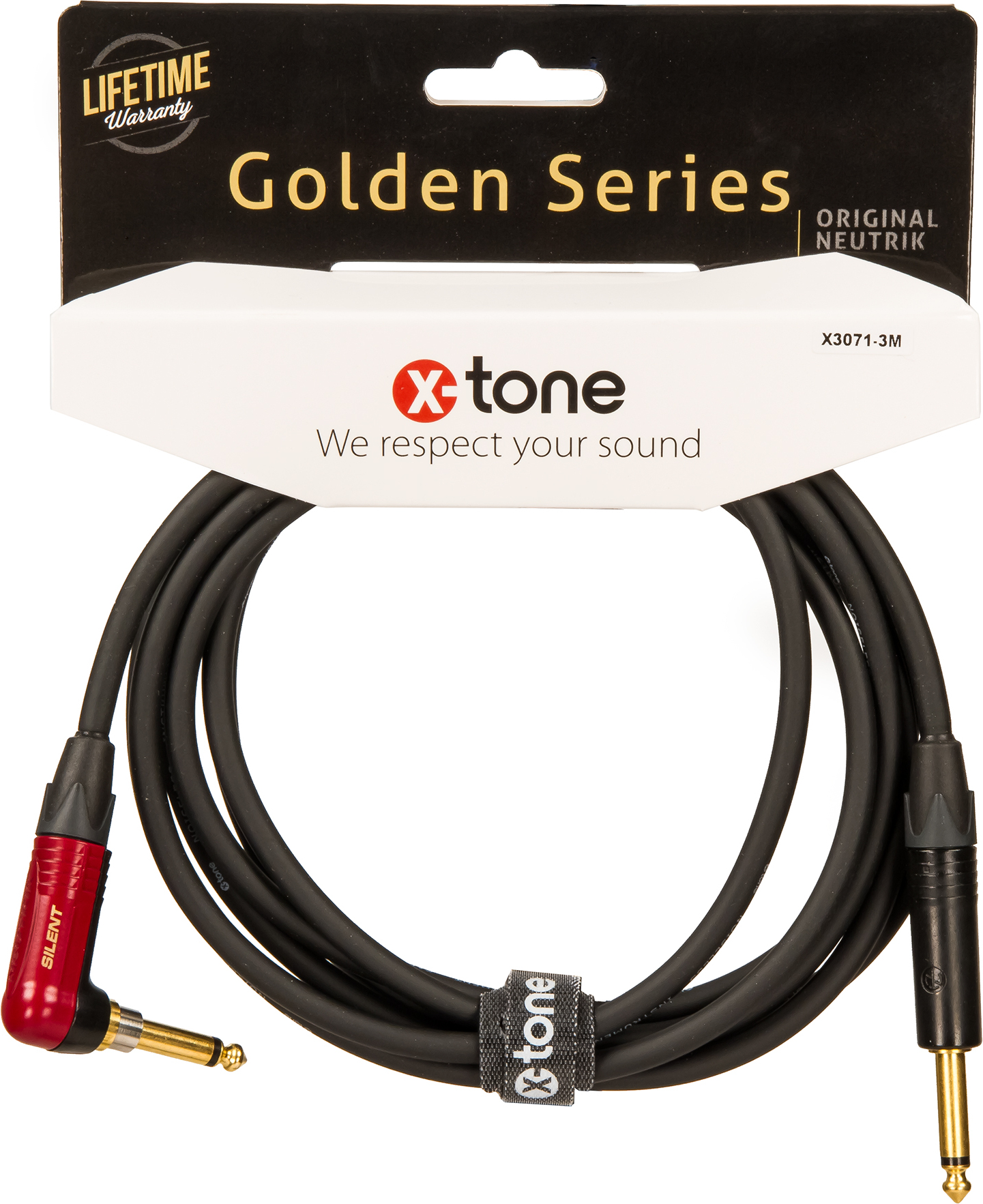 X-tone X3071-3 Instrument Cable Golden Neutrik Silent Droit/coude 3m - CÂble - Main picture