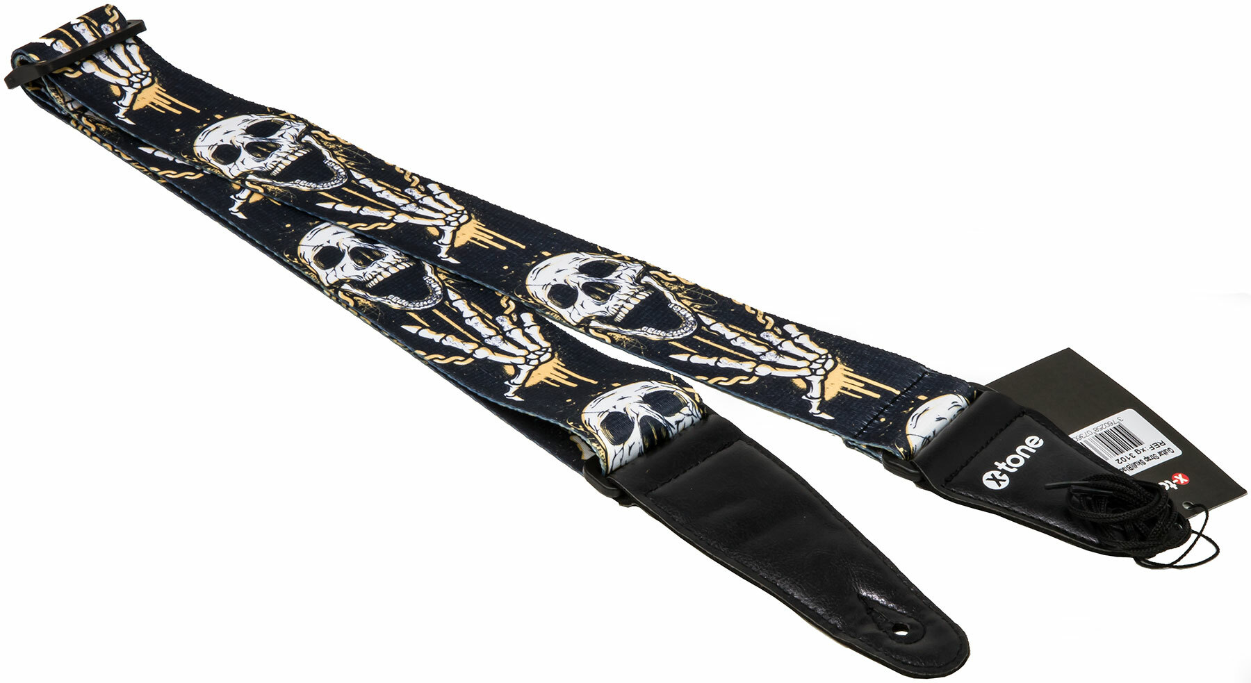 X-tone Xg 3102 Nylon Guitar Strap Skull Laughing Black & Yellow - Sangle Courroie - Main picture