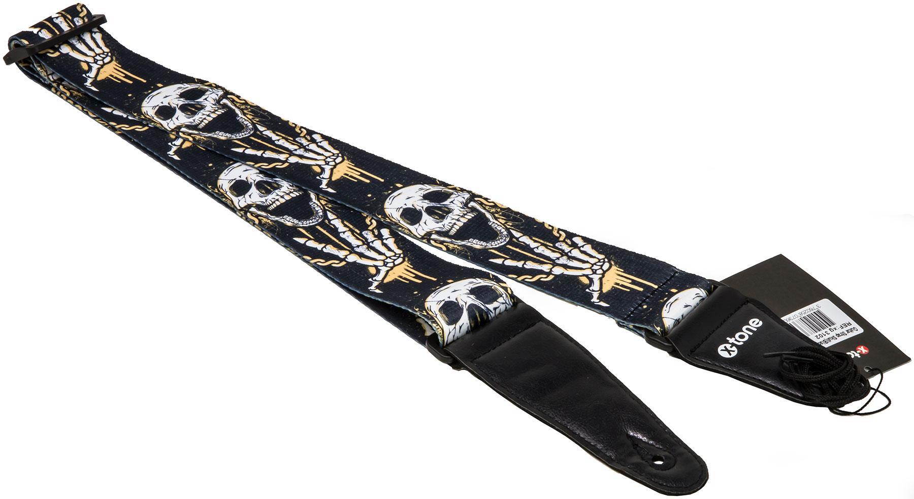 Sangle courroie X-tone XG 3102 Nylon Guitar Strap Skull Laughing - Black & Yellow